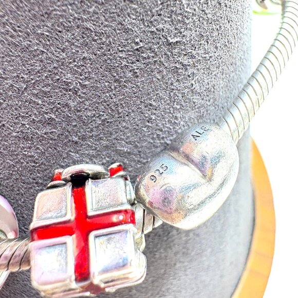 Pandora Sterling Silver 925 Charm Bracelet Mix of Sterling Slide Charms 7" L - Picture 9 of 12